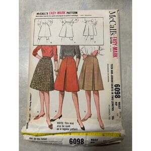Vintage 1960's McCalls Pattern #6098 Teen and Juniors Skirts Waist 25.5" Hip 35